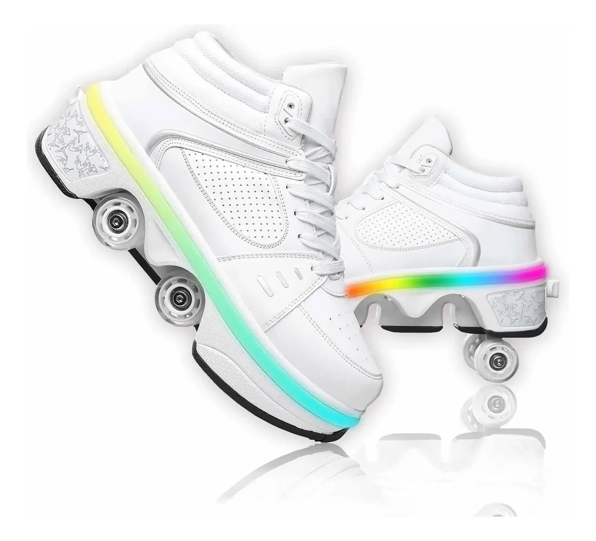 Tênis com Rodinhas Retráteis LED Mundo do Patins, na cor branca